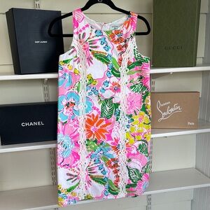 Lilly Pulitzer Floral Sleeveless Dress with Lace Accents Girls XL 14/16